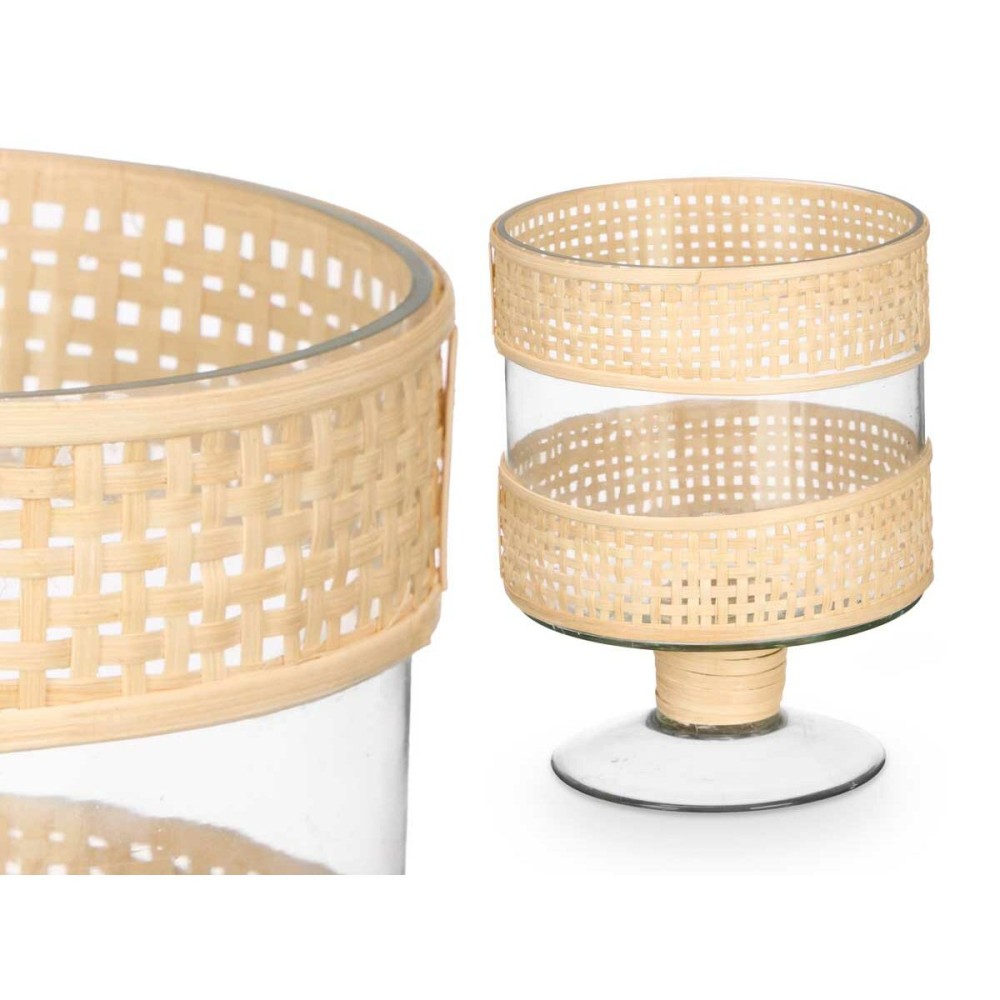 Kerzenschale SG-29685 Durchsichtig natürlich Glas Rattan 15 x 20 x 15 cm (6 Stück)