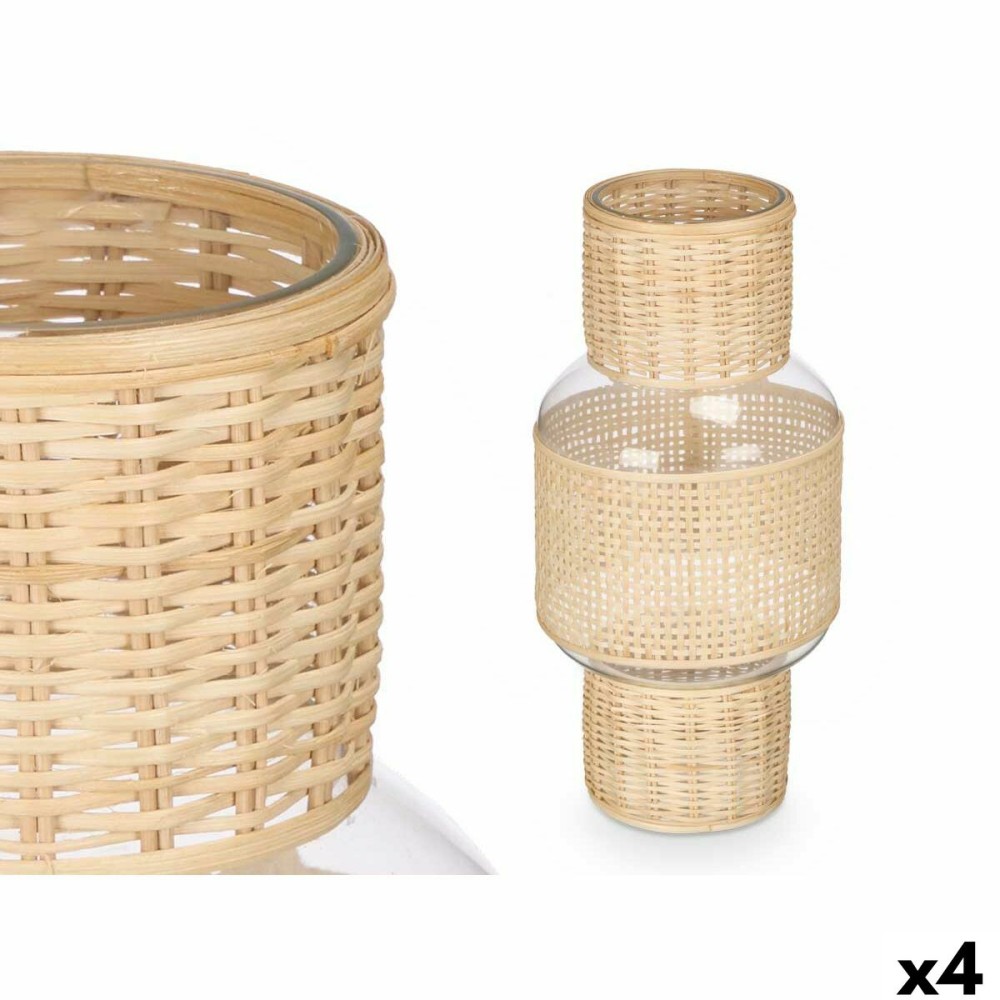 Kerzenschale SG-29652 Durchsichtig natürlich Glas Rattan 18 x 38 x 18 cm (4 Stück)