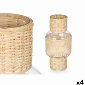 Bougeoir SG-29652 Transparent Naturel verre Rotin 18 x 38 x 18 cm (4 Unités)