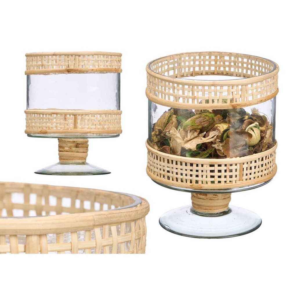 Kerzenschale SG-29685 Durchsichtig natürlich Glas Rattan 15 x 20 x 15 cm (6 Stück)