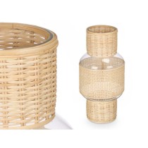 Candleholder GiftDecor SG-29652 Transparent Natural Glass Rattan 18 x 38 x 18 cm (4 Units)