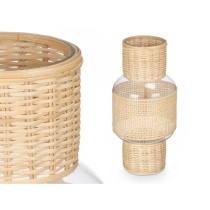 Kerzenschale SG-29652 Durchsichtig natürlich Glas Rattan 18 x 38 x 18 cm (4 Stück)