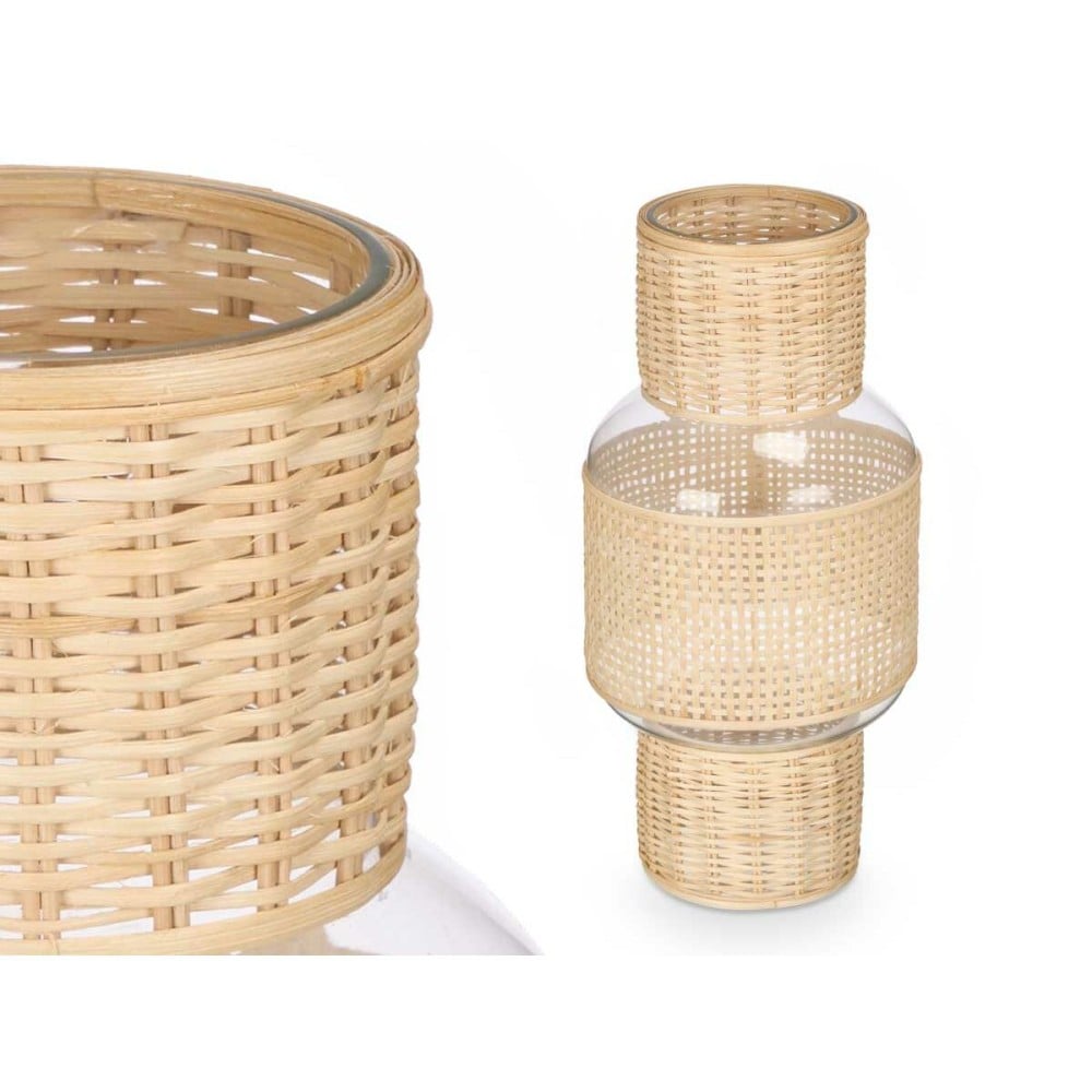 Candleholder Gift Decor SG-29652 Transparent Natural Glass Rattan 18 x 38 x 18 cm (4 Units)