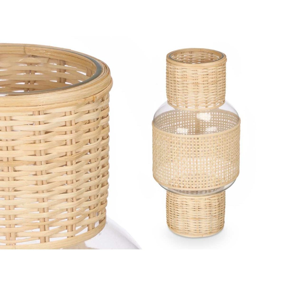 Kerzenschale SG-29652 Durchsichtig natürlich Glas Rattan 18 x 38 x 18 cm (4 Stück)