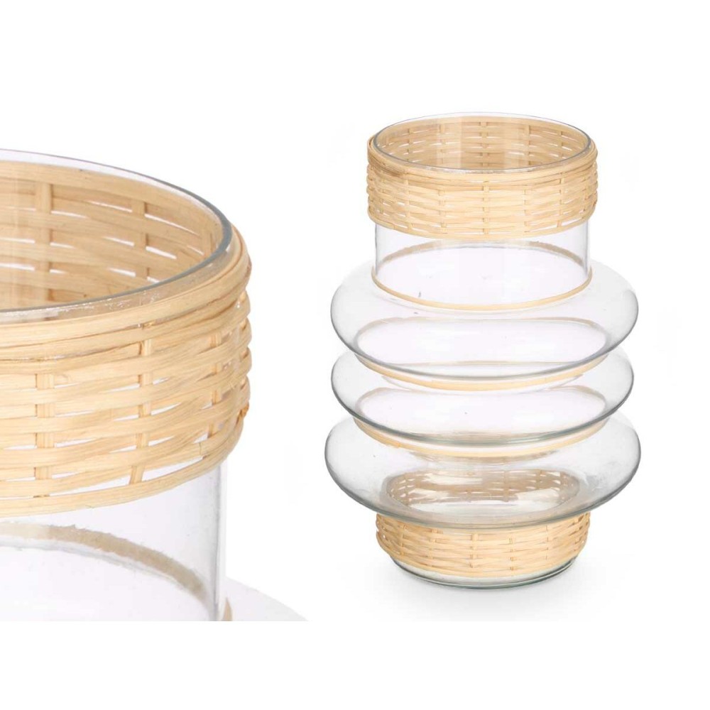 Kerzenschale SG-29857 Durchsichtig natürlich Glas Rattan 18 x 24 x 18 cm (6 Stück)