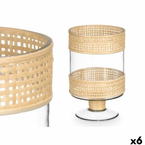 Kerzenschale GiftDecor SG-29684 Durchsichtig natürlich Glas Rattan 15,5 x 24 x 15,5 cm (6 Stück)