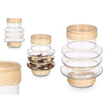 Kerzenschale SG-29857 Durchsichtig natürlich Glas Rattan 18 x 24 x 18 cm (6 Stück)