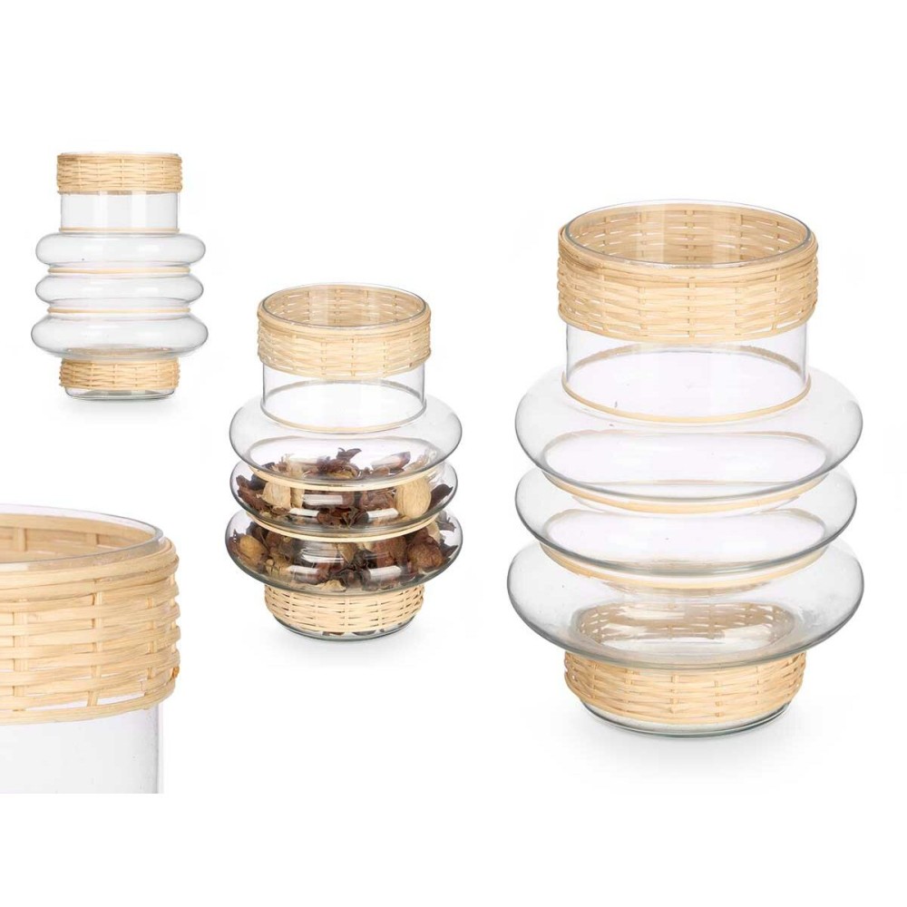 Kerzenschale SG-29857 Durchsichtig natürlich Glas Rattan 18 x 24 x 18 cm (6 Stück)
