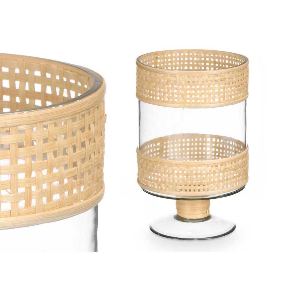 Kerzenschale SG-29684 Durchsichtig natürlich Glas Rattan 15,5 x 24 x 15,5 cm (6 Stück)