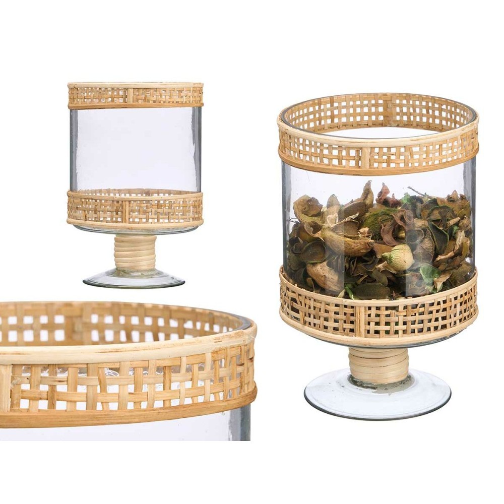 Kerzenschale SG-29684 Durchsichtig natürlich Glas Rattan 15,5 x 24 x 15,5 cm (6 Stück)