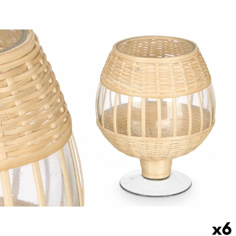 Candleholder GiftDecor SG-30540 Transparent Natural Glass Rattan 18 x 22 x 18 cm (6 Units)