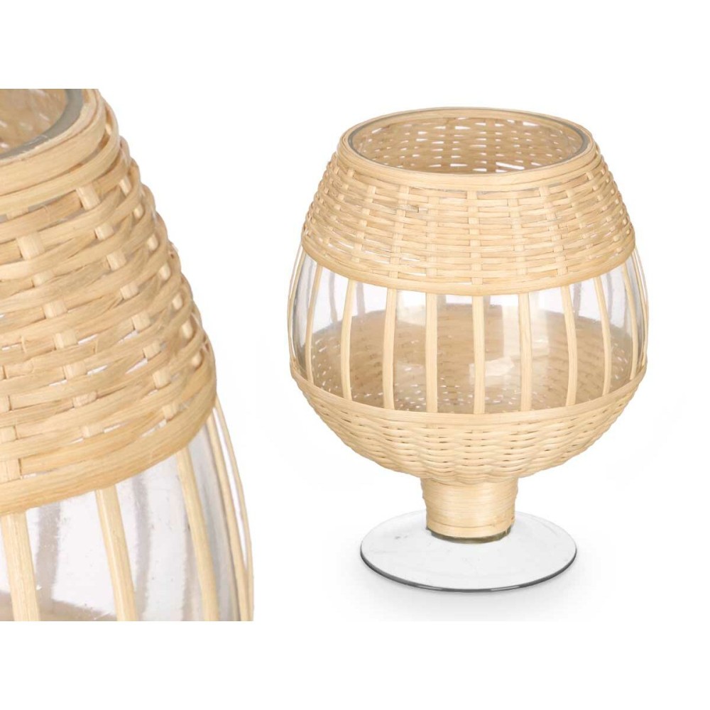 Kerzenschale SG-30540 Durchsichtig natürlich Glas Rattan 18 x 22 x 18 cm (6 Stück)