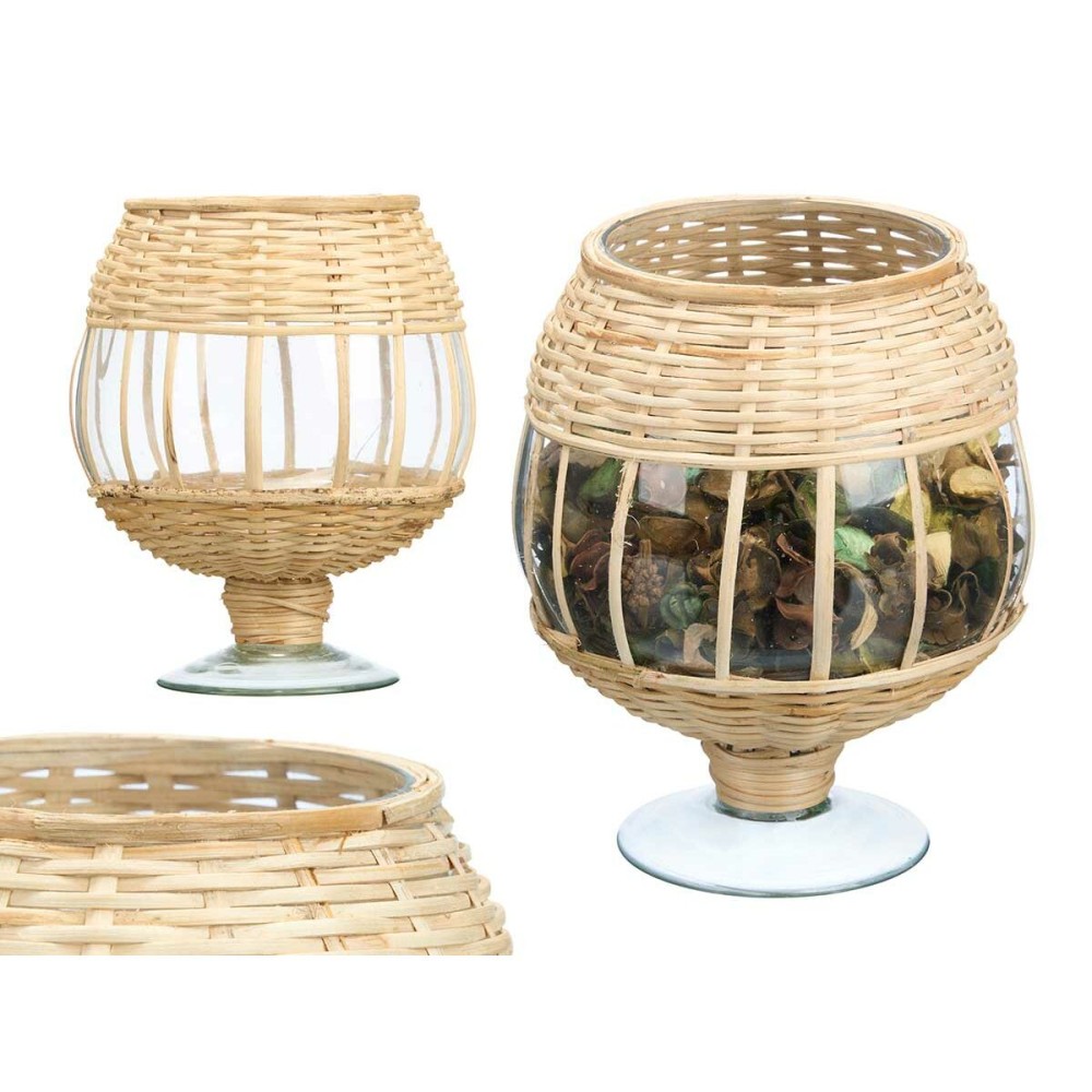 Kerzenschale SG-30540 Durchsichtig natürlich Glas Rattan 18 x 22 x 18 cm (6 Stück)