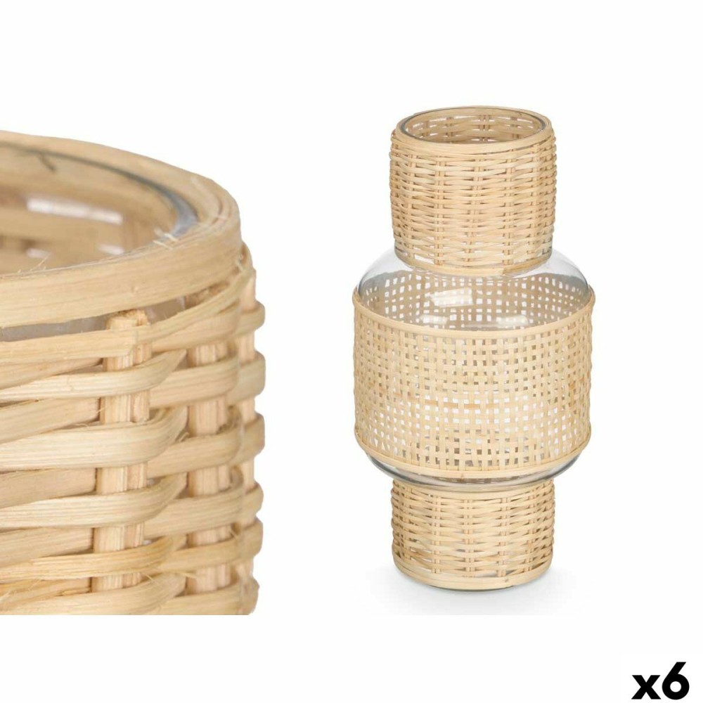 Kerzenschale GiftDecor SG-29653 Durchsichtig natürlich Glas Rattan 15,5 x 31 x 15,5 cm (6 Stück)