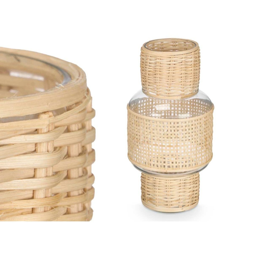 Kerzenschale GiftDecor SG-29653 Durchsichtig natürlich Glas Rattan 15,5 x 31 x 15,5 cm (6 Stück)