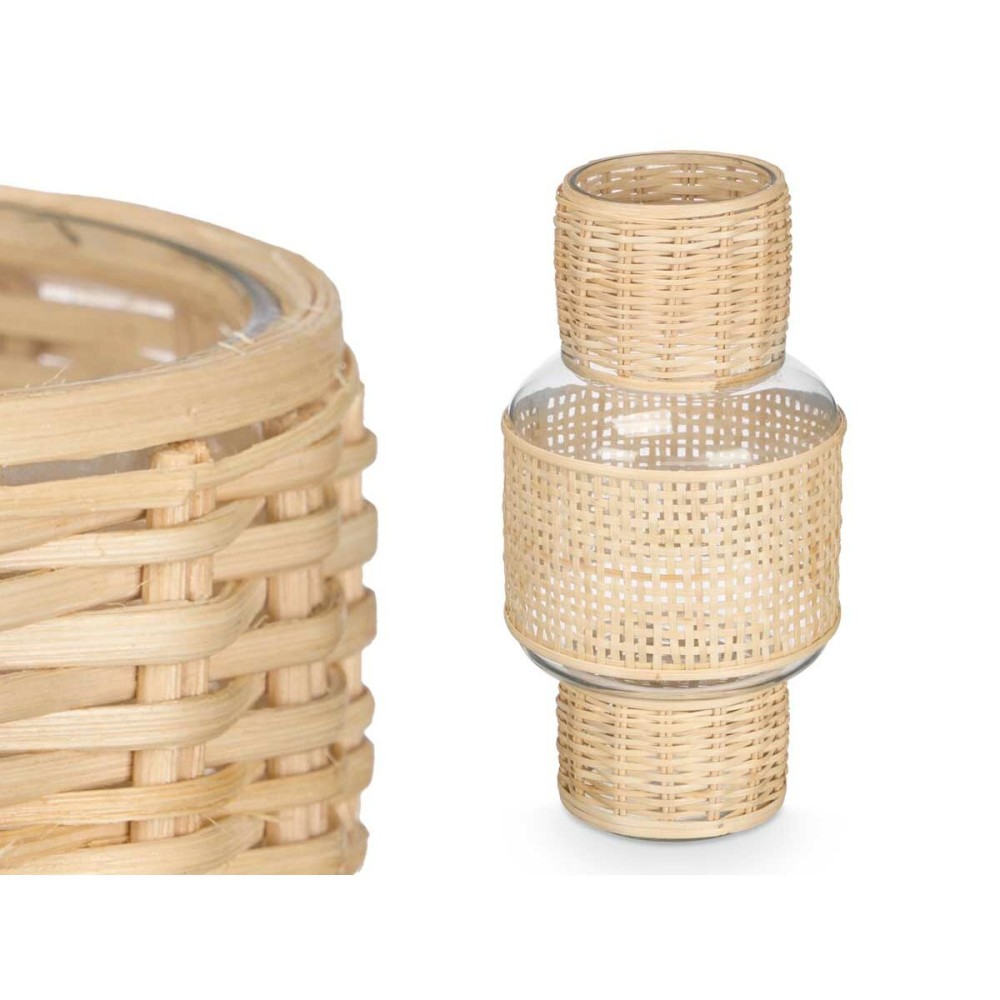 Kerzenschale SG-29653 Durchsichtig natürlich Glas Rattan 15,5 x 31 x 15,5 cm (6 Stück)