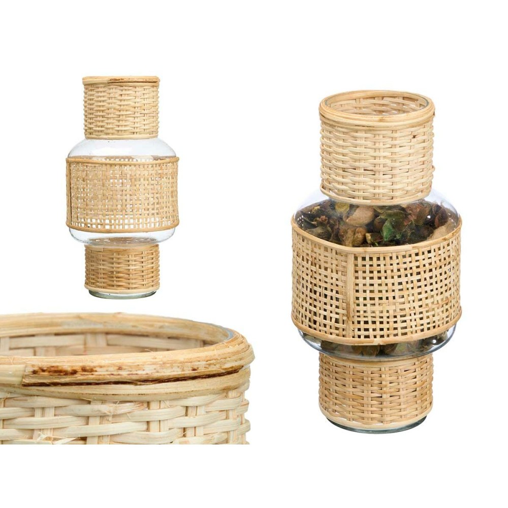 Kerzenschale GiftDecor SG-29653 Durchsichtig natürlich Glas Rattan 15,5 x 31 x 15,5 cm (6 Stück)