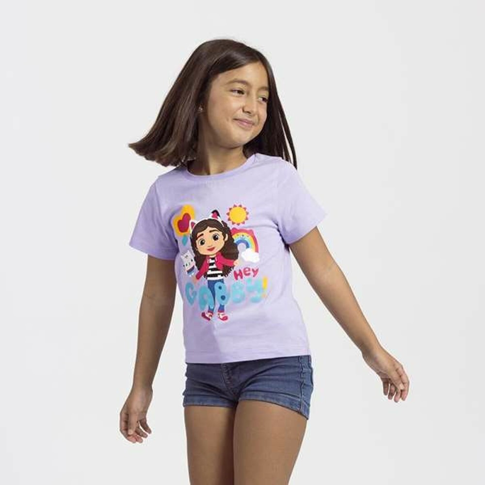 Child's Short Sleeve T-Shirt Gabby's Dollhouse White Purple