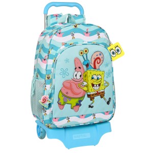 Schulrucksack mit Rädern Spongebob Stay positive Blau Weiß (33 x 42 x 14 cm)