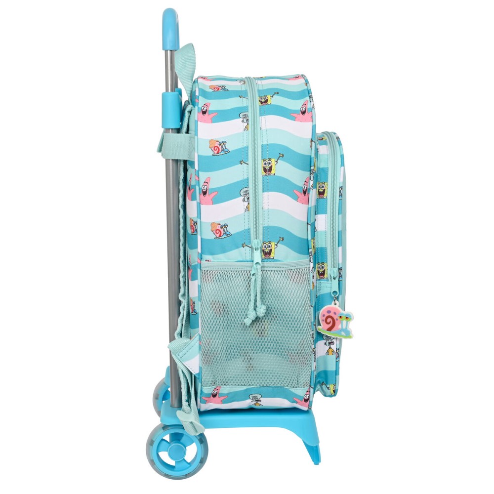 School Rucksack with Wheels Spongebob Stay positive Blue White (33 x 42 x 14 cm)