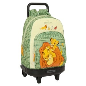 School Rucksack with Wheels Mufasa Green Beige 33 x 45 x 22 cm