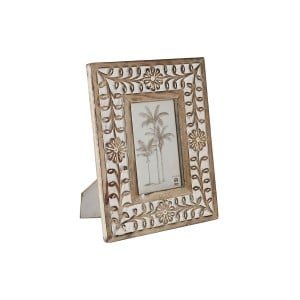 Cadre photo Home ESPRIT Blanc Naturel Verre Bois de manguier Fleur Indien 21 x 2 x 26,5 cm