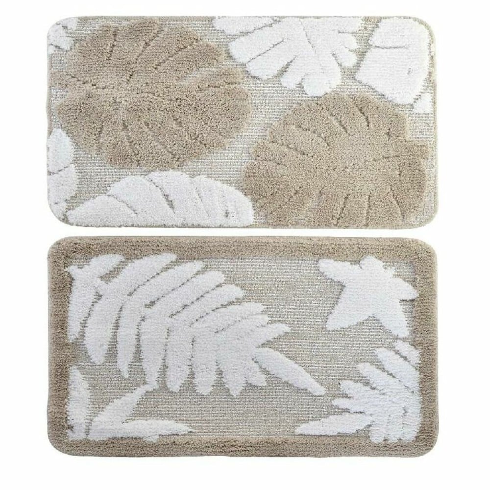 Tapis de bain DKD Home Decor Beige Polyester Blanc (45 x 70 x 2 cm) (2 pcs)