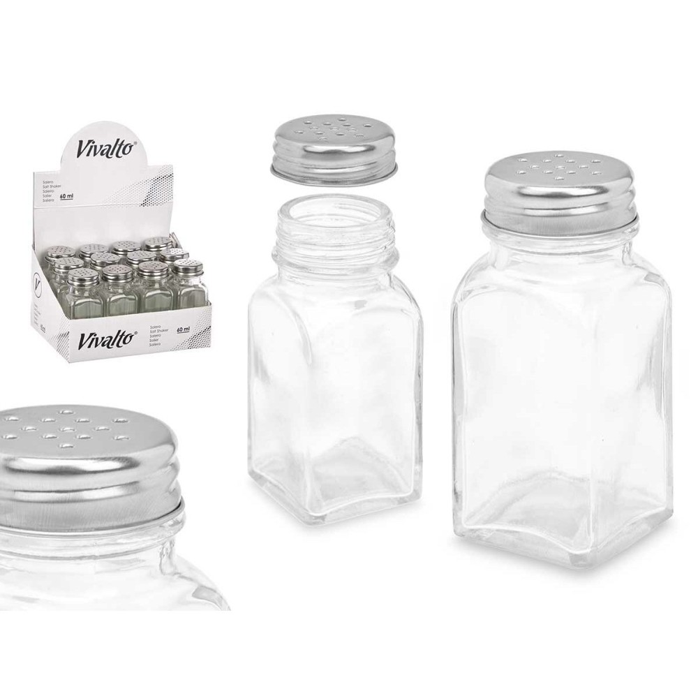 Salt cellar Vivalto YHP-F0409/DH12 Transparent Metal Glass 4 x 9 x 4 cm (12 Units)