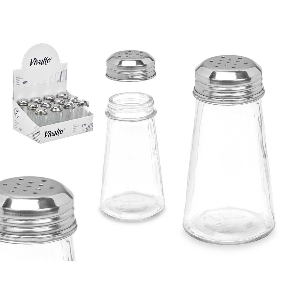 Salt cellar Vivalto YHP-SZ24/DH12 Transparent Metal Glass 5,5 x 10,5 x 5,5 cm (12 Units)