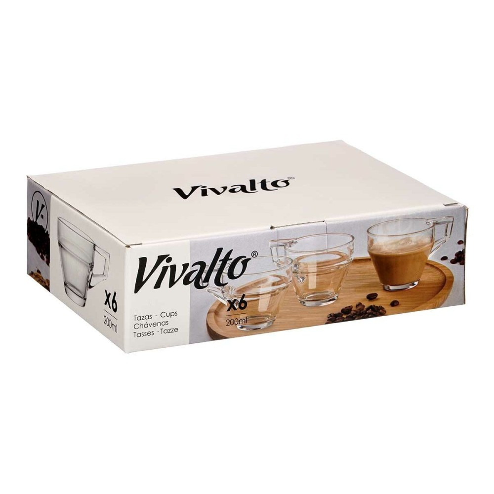 Tea and coffee cup Vivalto ZLQ02/BHA6 Transparent Glass 199 ml (6 Units)