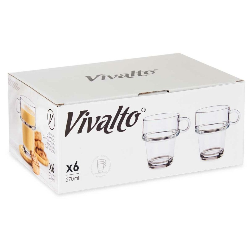 Tea and coffee cup Vivalto Z908-9/BHA6 Transparent Glass 270 ml (6 Units)