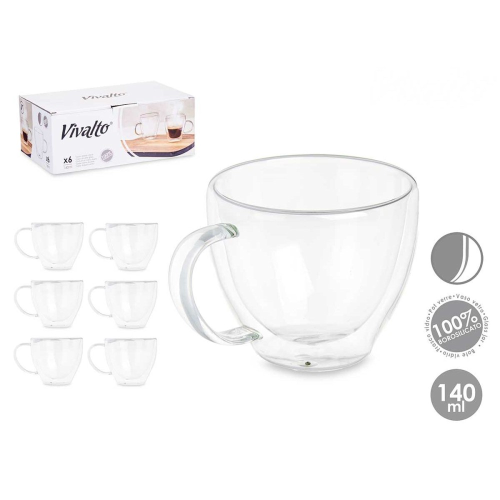 Tea and coffee cup Vivalto OCT-DG2397 Transparent Borosilicate Glass 140 ml (6 Units)