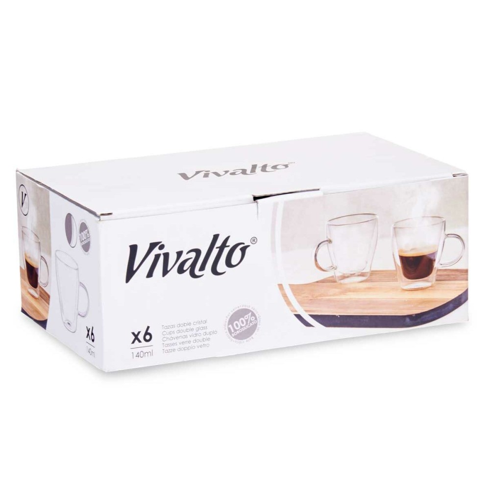 Tea and coffee cup Vivalto OCT-DG2397 Transparent Borosilicate Glass 140 ml (6 Units)