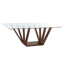 Table de Salle à Manger DKD Home Decor Verre Marron Transparent Noyer 200 x 100 x 75 cm