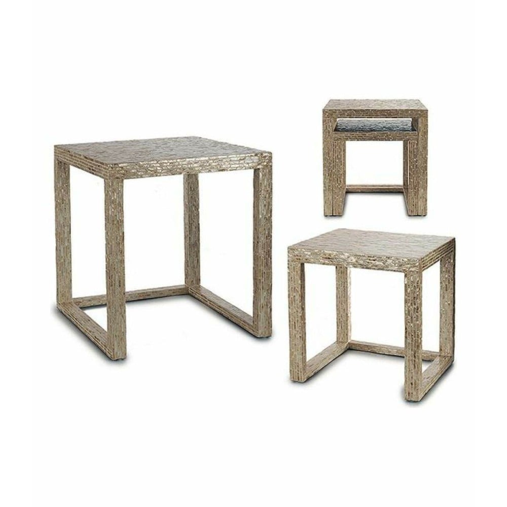 Jeu de 2 tables Beige Doré Blanc Nacre noire Contre-plaqué