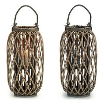 Candleholder Brown wicker Glass 11,5 x 12 cm