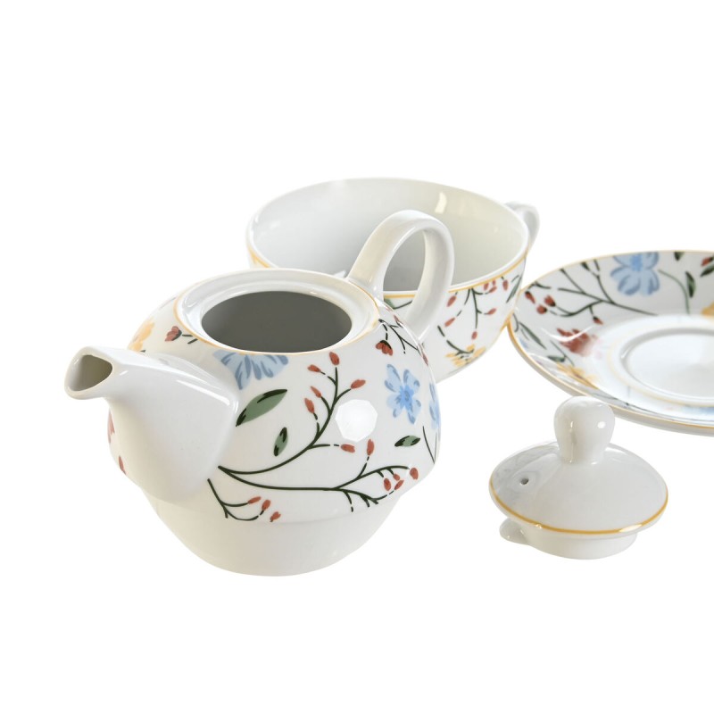 Jeu de Théière DKD Home Decor Porcelaine Bleu Terre cuite Blanc Jaune (3 Unités)