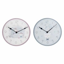 Horloge Murale DKD Home Decor Bleu Rose Bois Métal Plastique Bois MDF Enfant Oiseau 24 x 3 x 24 cm (2 Unités)