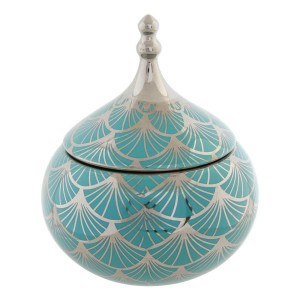 Boîte à bijoux DKD Home Decor Porcelaine Turquoise 14 x 14 x 17 cm