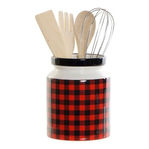 Gefäß für Küchenutensilien DKD Home Decor Edelstahl Kiefer Dolomite 11,5 x 11,5 x 26 cm 1 L