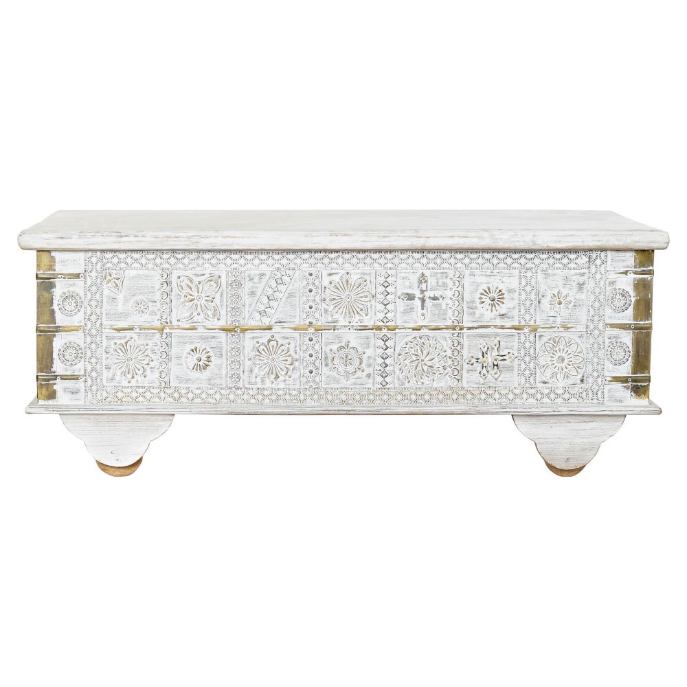 Side table DKD Home Decor MB-182010 White Golden Metal Mango wood 115 x 60 x 45 cm