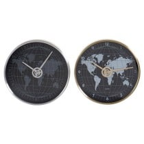 Horloge Murale DKD Home Decor Noir Doré Argenté Aluminium Verre Mappemonde 30 x 4,3 x 30 cm (2 Unités)