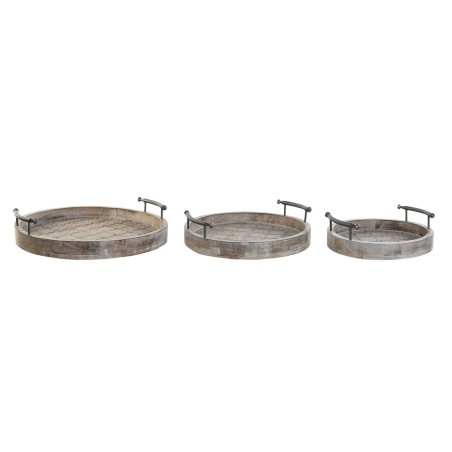 Tablettset DKD Home Decor Weiß Schwarz natürlich Metall Mango-Holz 46 x 46 x 10 cm