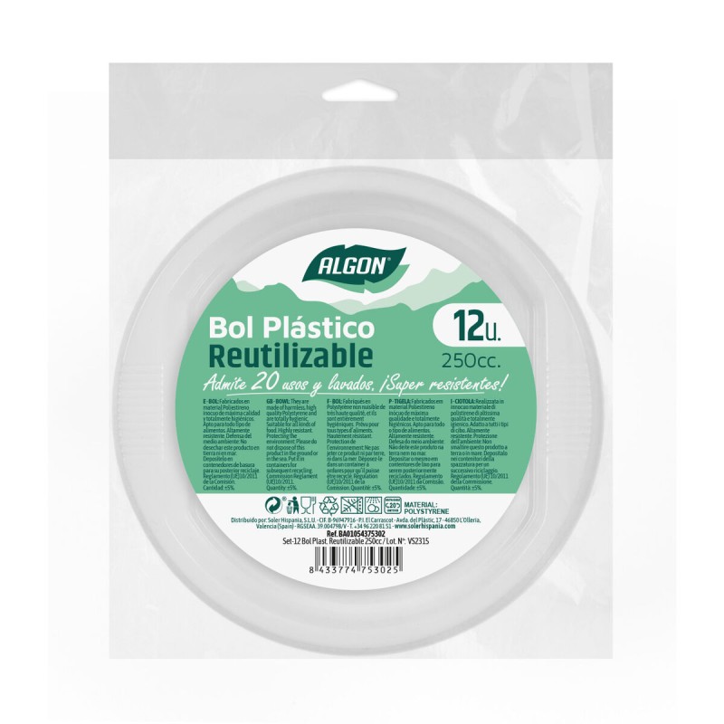 Lot de bols réutilisables Algon Rond Blanc 250 ml 12 x 12 x 5 cm Plastique 12 Unités