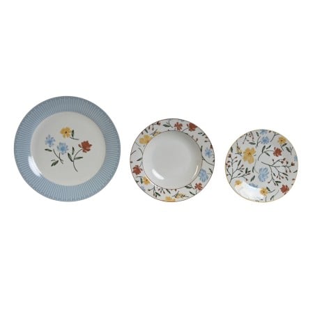 Assietes DKD Home Decor Floral Porcelaine Bleu Blanc 27 x 27 x 3 cm 18 Pièces