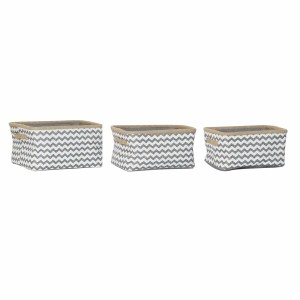 Set de basket DKD Home Decor Blanc Gris Jute Zigzag Boho 36 x 31 x 20 cm 3 Pièces