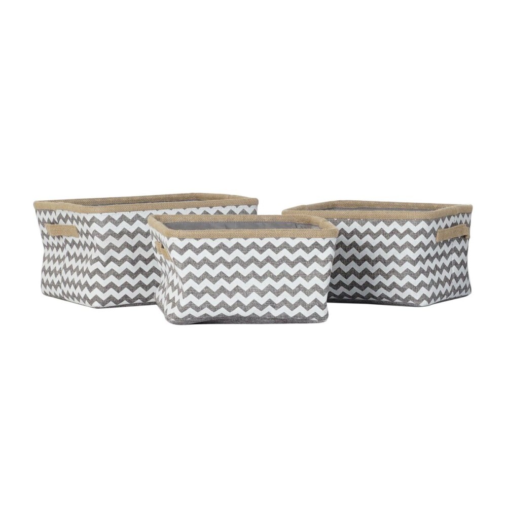 Set de basket DKD Home Decor Blanc Gris Jute Zigzag Boho 36 x 31 x 20 cm 3 Pièces