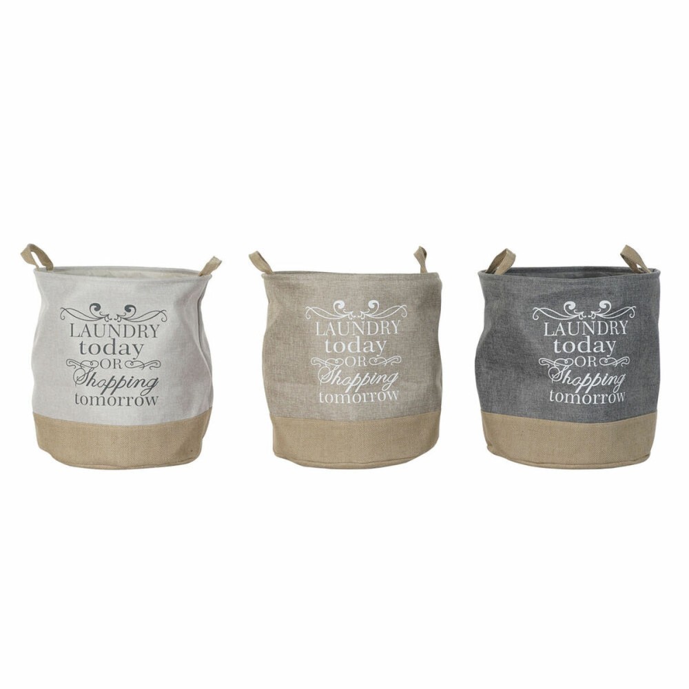 Basket DKD Home Decor Beige Grey Light brown 39 x 39 x 41 cm Polyester (3 Units) (3 Pieces)