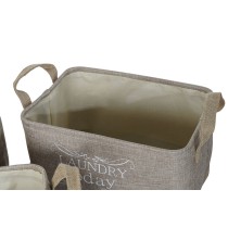 Set de basket DKD Home Decor Beige Gris Marron Clair 40 x 30 x 24 cm Polyester Bois 3 Pièces (3 Unités)