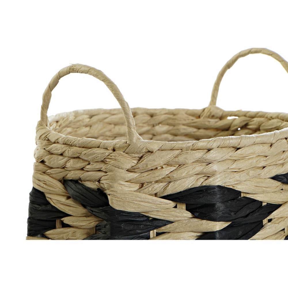 Basket set DKD Home Decor Black Light brown Natural Fibre (2 Pieces)